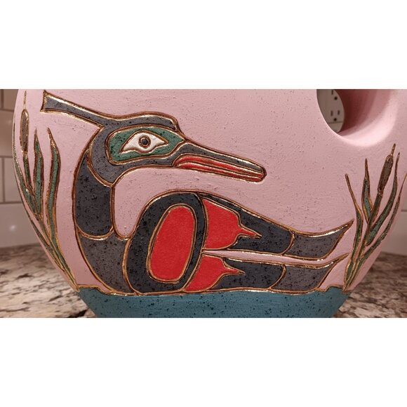 Northwest Coast Ceramic Art Vase Loon Image signed Ruby Joseph Canada Aboriginal - Picture 15 of 16